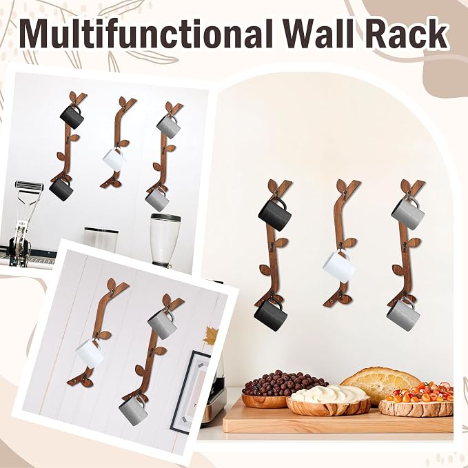 3 Pack Wood Coffee Mug Wall Rack - Image 4