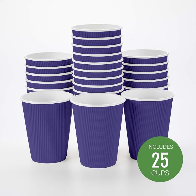 Restaurantware Ripple Wall Coffee Cups 25 Count 12 Ounce Insulated Royal Purple - Image 2