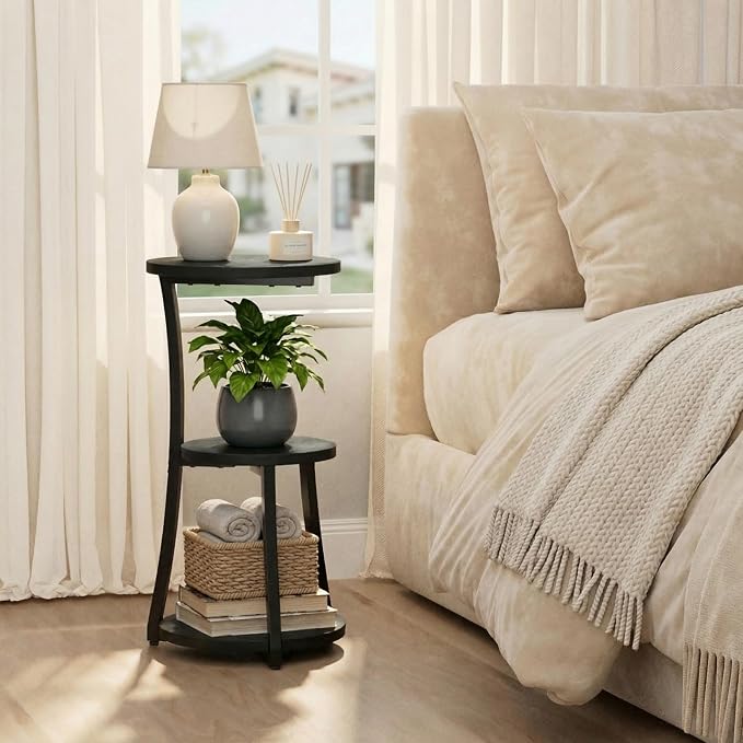 JUSTOGO Small Side Table, 3-Tier Round End Table - Image 8