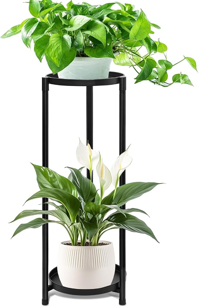 2 Tier Plant Stand Indoor Tall, Metal Flower Pot Stands Outdoor Holders Plant by KHayRovies