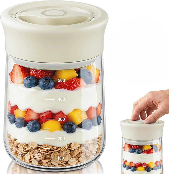 OURCABECUE Wide Mouth Mason Jar 16oz, Newly Upgraded Easy Open Rotating Lid by OURCABECUE