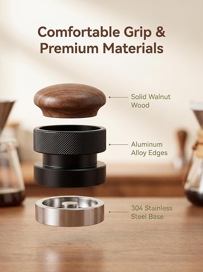 53mm Walnut Espresso Distributer, Gravity Adaptive Espresso Distribution Tool | - Image 3