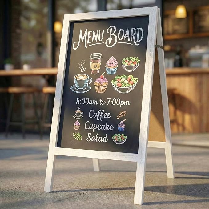 TEAKMAMA Extra Large Wooden 40x22 Chalkboard, Double-Sided Sidewalk A Frame by TEAKMAMA
