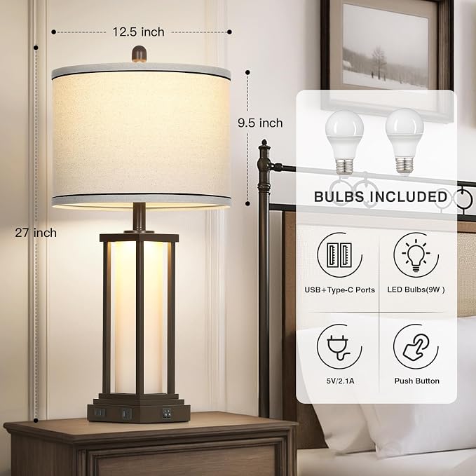 Cinkeda 27" Tall Vintage Table Lamps - Image 3