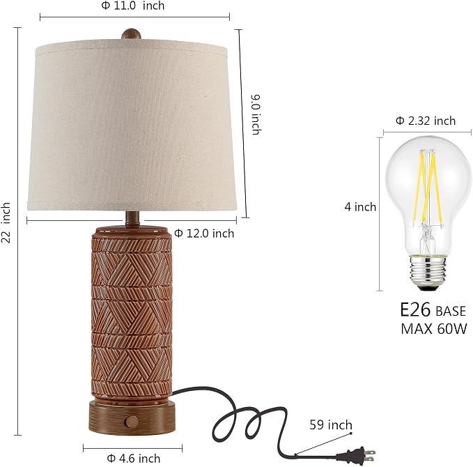 RORIA Set of 2 Vintage Touch Table Lamps - Image 6