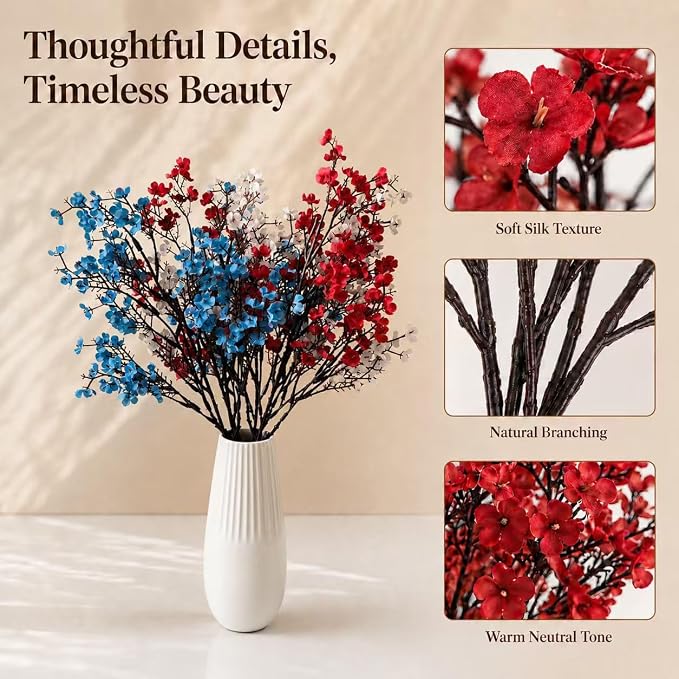 Mandy's 6 Bundles Artificial Red White Blue Baby’s Breath Flowers | 18.5 Inch - Image 4