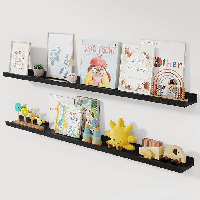 Acovy Solid Ash Wood Floating Shelves, Wood Picture Ledge Shelf Set of 2 by Acovy