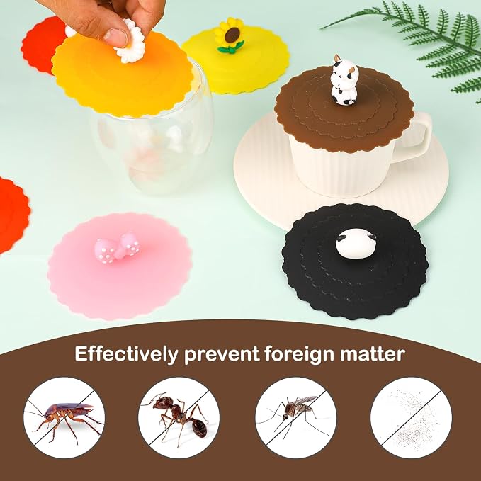 8 Pcs Silicone Cup Lids Mug Cover Colorful Anti-dust Coffee Cup Mug Covers Cute - Image 6