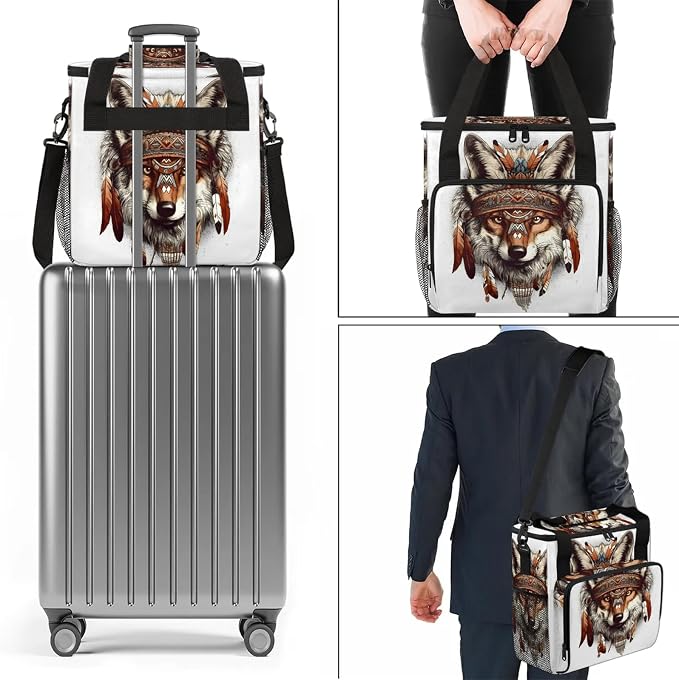 Boho Wolf Coffee Maker Carring Bag, Large Insulated Storage Organizer Case Tote - Image 7