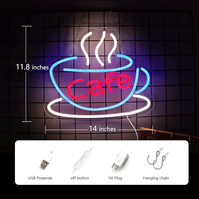Cafe Neon Sign for Coffee Bar Pub Decor, Led Light of Cafe, USB Power Supply - Image 3