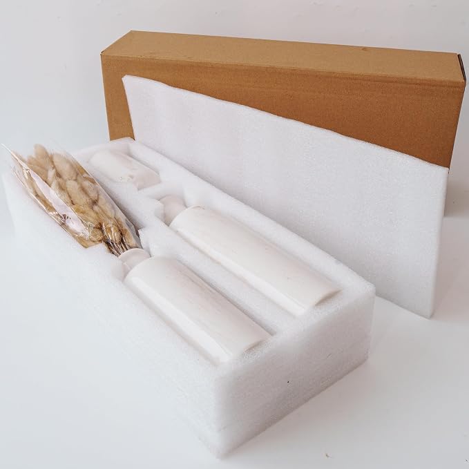 Pampas Grass with Vase Set – 3 Beige White Ceramic Vases with Natural Dried - Image 8