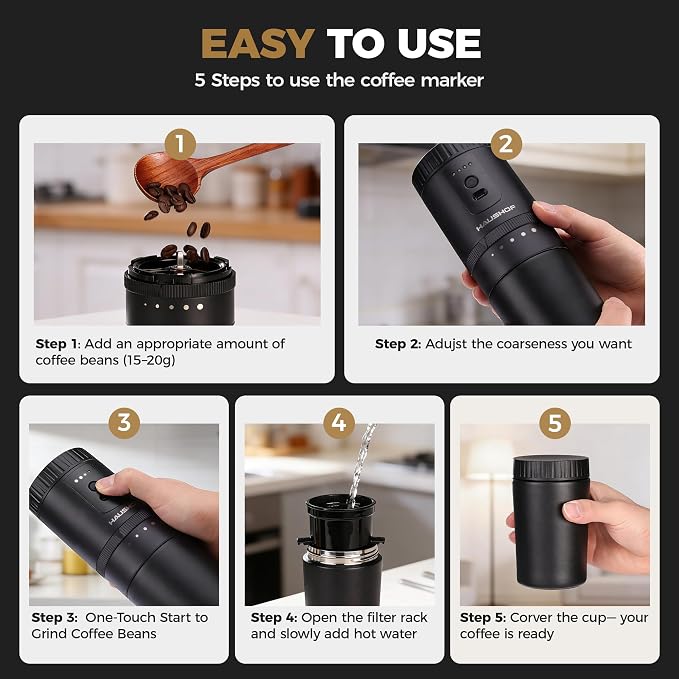 HAUSHOF Portable Coffee Grinder, Camping Coffee Makers, Portable Burr Coffee - Image 6