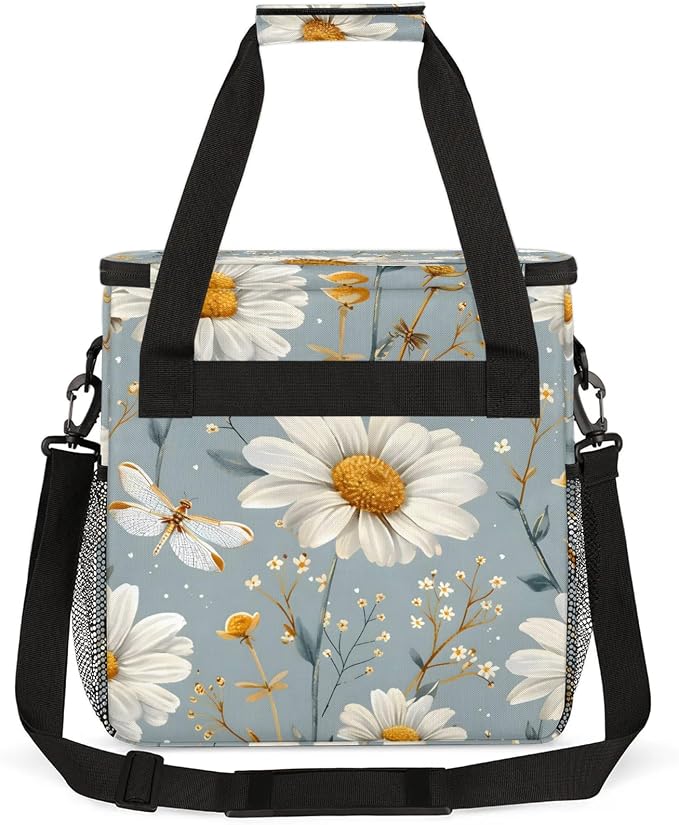Daisy Floral Coffee Maker Carring Bag, Large Insulated Storage Organizer Case - Image 5