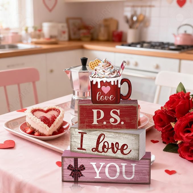 Lineshading 4 Pcs Valentine's Day Table Decoration Wooden Ice Cream Cup - Image 5