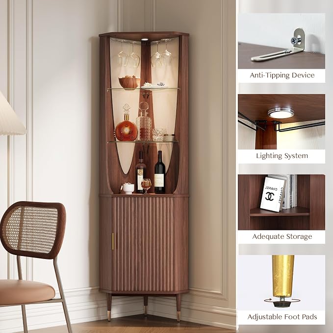 JOINICE 70" Tall Corner Cabinet, Mid Century Modern Cabinet - Image 3