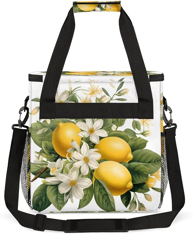 Lemon Flower Coffee Maker Carring Bag, Large Insulated Storage Organizer Case - Image 5