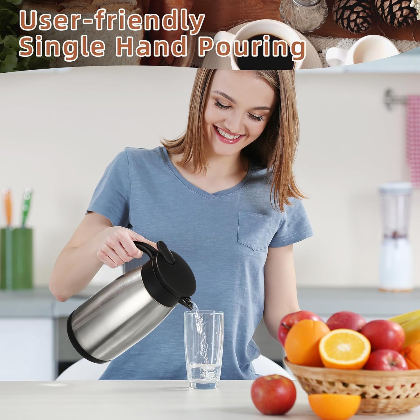 Norme 2 Pcs Thermal Coffee Carafe Insulated Stainless Steel Coffee Carafe for Hot Liquid Vacuum Thermal Pot Creamer Pitcher Dispenser with Brushes Keeping Hot Water Milk (Silver,34 oz)