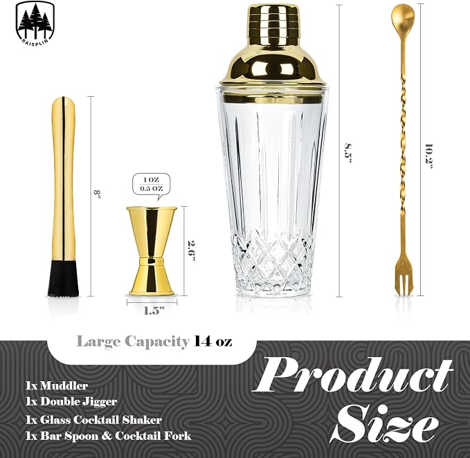 4-Piece Glass Cocktail Shaker Set - Image 3