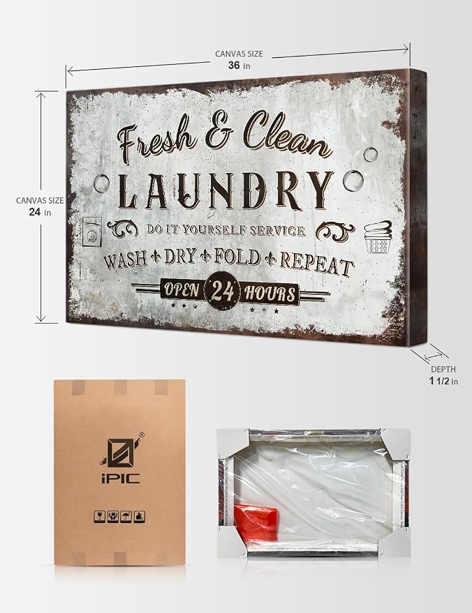 IPIC - Rustic Laundry Sign Wash Dry Fold Repeat, Large Canvas Wall Art - Image 7