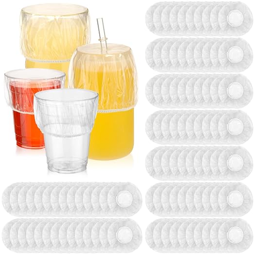 Baderke 100 Pcs Scrunchie Drink Covers Bulk Disposable Plastic Covers by Baderke