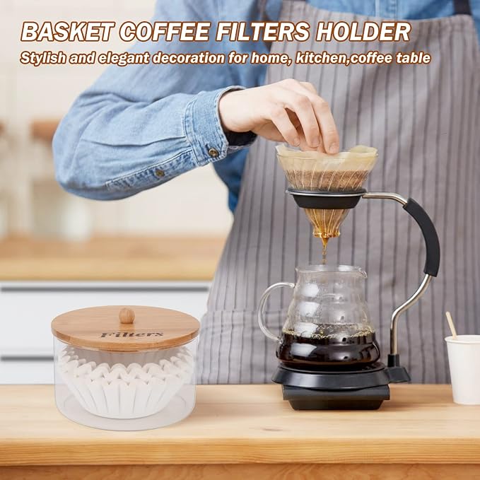 Coffee Filter Holder with Lid, Glass Coffee Filter Storage Container, Coffee - Image 5