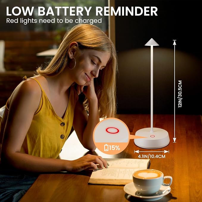 Rechargeable Cordless Small Table Lamp, 6000mAh Battery Operated, LED Touch - Image 3