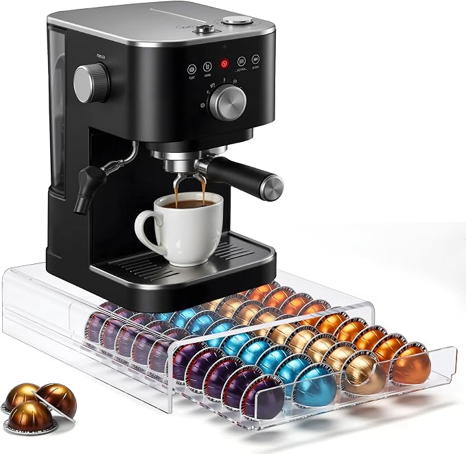 Clear Coffee Pod Organizer for Nespresso Vertuo, Double Sided Pull Out Holder by ZHIYO-LIFE