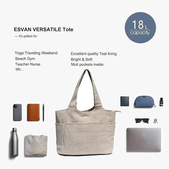 ESVAN Yoga Tote Bag Mat bag Women Shoulder Bags Carryall Tote - Image 6