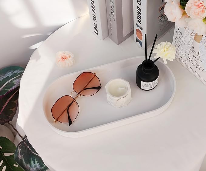 White Small Tray, Oval Tray, Countertop Organizer | - Image 2