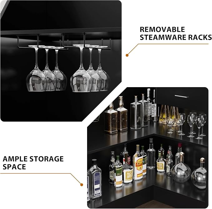 L Shaped Home Bar Unit, 4-Tier Corner Bar Cabinet - Image 4