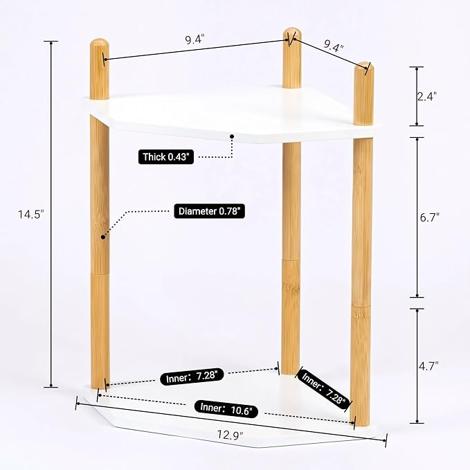 3-Tier Expandable Bamboo Corner Shelf - Image 6
