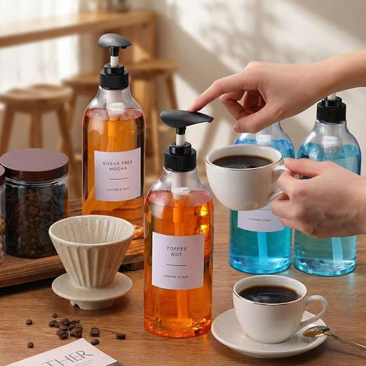 9 Pcs Coffee Syrup Dispenser Set 25.4 Oz/750 ml Plastic Coffee Syrup Dispenser - Image 6