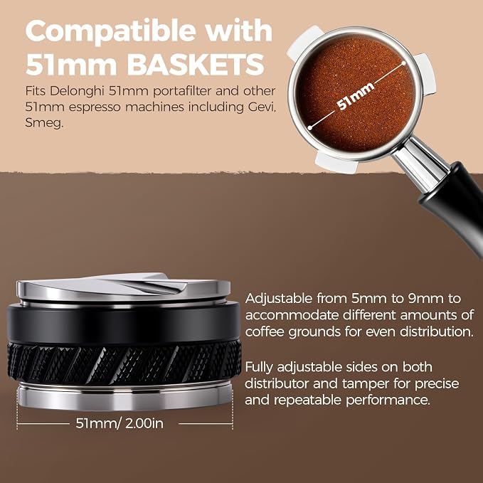 MEION 51mm Coffee Distributor & Tamper, Double-Sided Espresso Distributor - Image 4