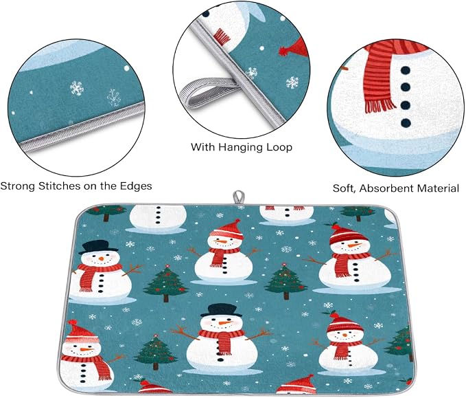 Xmax Snowman Dish Drying Mat, Kitchen Counter Quick Dry Pads - Image 3