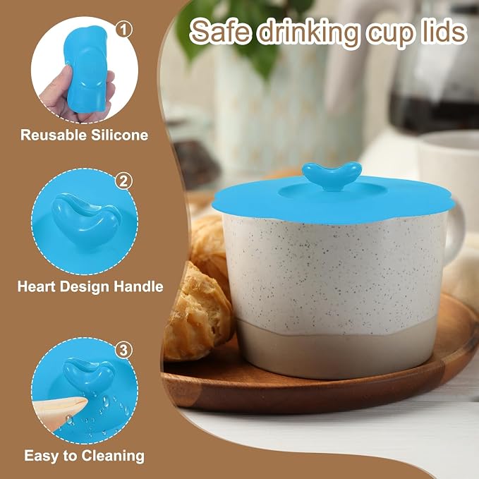 uxcell 3Pcs Silicone Cup Covers, 4.72" Heart Universal Cup Lids Reusable - Image 3