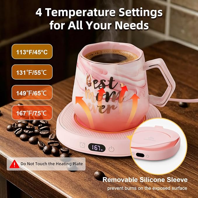 Coffee Mug Warmer & Best MOM Ever Mug Set, Smart Heated Electric Cup Warmer - Image 3