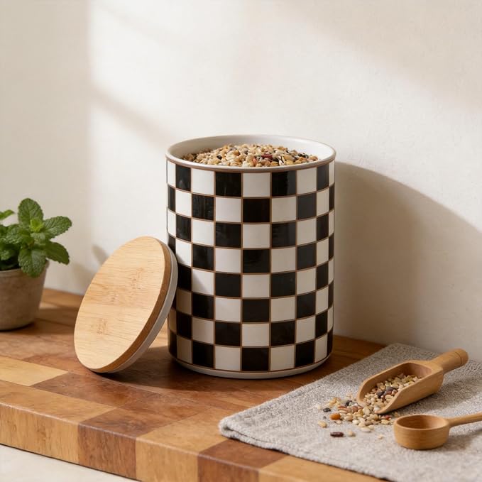 Kitchen Countertop Ceramic Checkered Canisters, Airtight Kitchen Canisters - Image 4