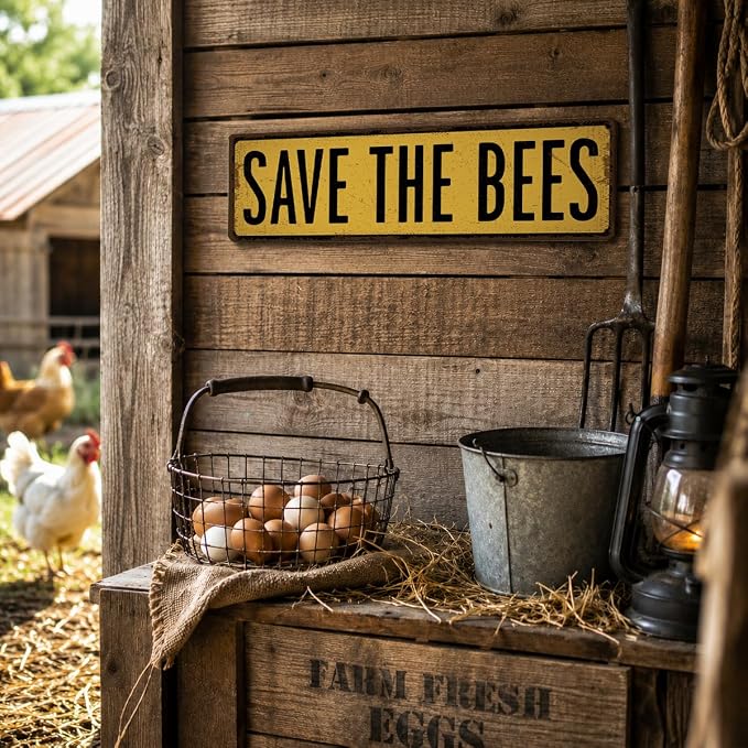 Bee Farm Decor, Save the Bees Sign, Rusty Metal Tin Signs 15.8x4 inches - Image 4