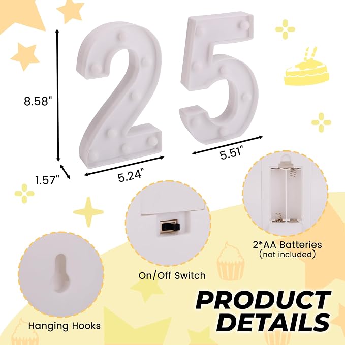25th Birthday Decoration Light Up Letters, Battery Powered LED Numbers Marquee - Image 2