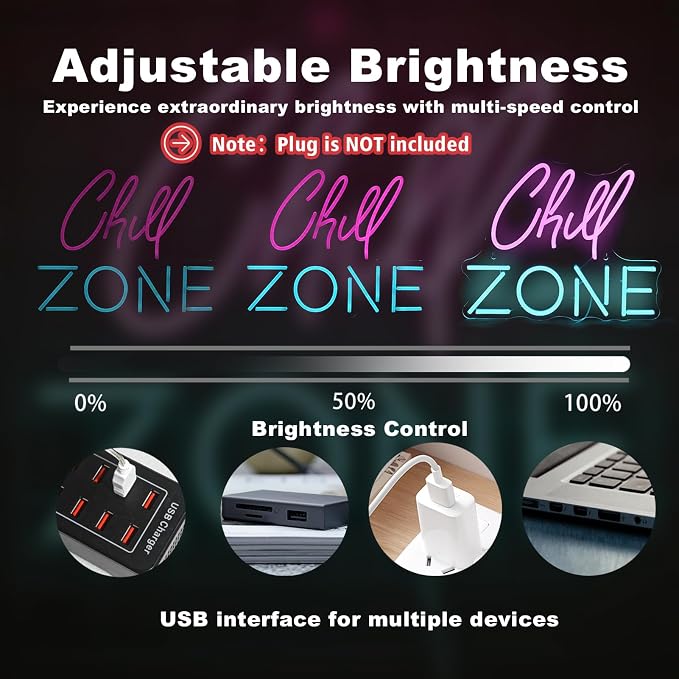 Chill Zone Neon Signs for Wall Decor Dimmable LED Neon Light USB Powered Light - Image 4