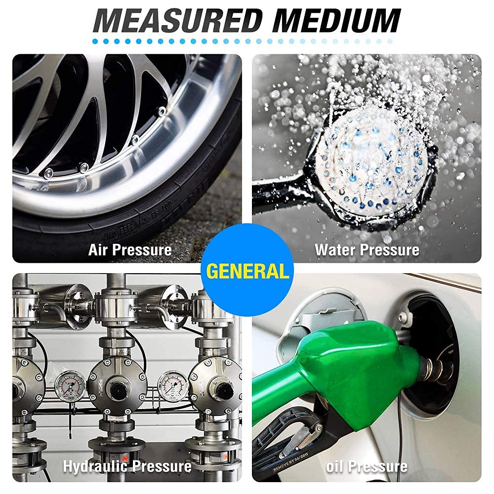 MEANLIN MEASURE 0~160Psi Liquid Filled Pressure Gauge Stainless Steel with 316 Stainless Steel Joint 1/4" NPT 2.5" FACE DIAL for Air Compressor RV Regulator Water Pressure Tester Center Back Mount