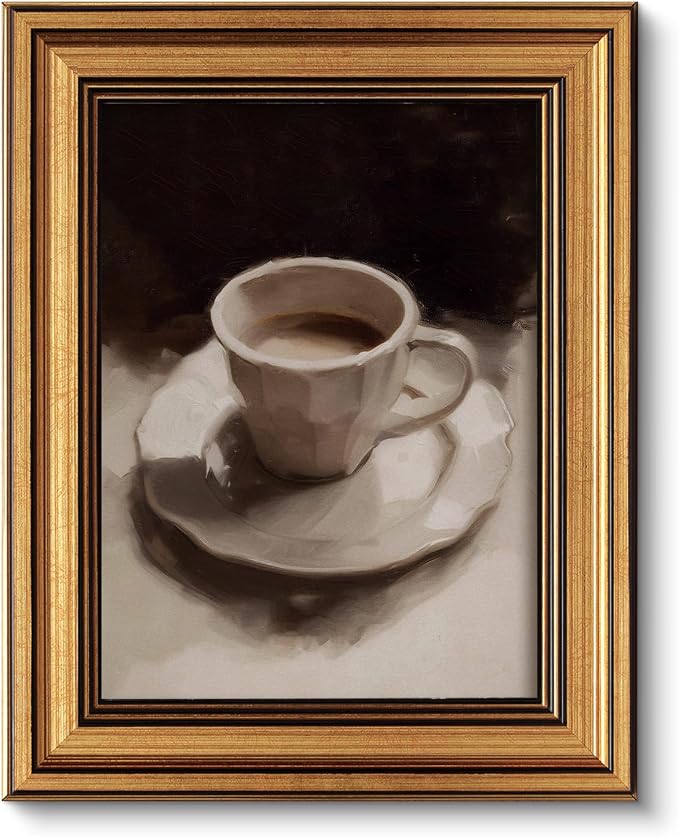 ARPEOTCY Gold Framed Canvas Wall Art, Coffee Cup Art Prints, Retro Neutral Decor by ARPEOTCY