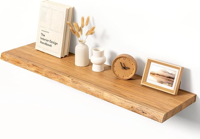 40" Solid Wood Live Edge Floating Wall Shelf, 9.3" Deep Heavy Duty 50lb FSC by Unknown