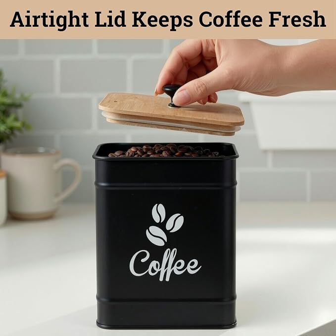 Airtight Coffee Canister - 40 oz Large Iron Black Coffee Container Airtight - 6 - Image 4