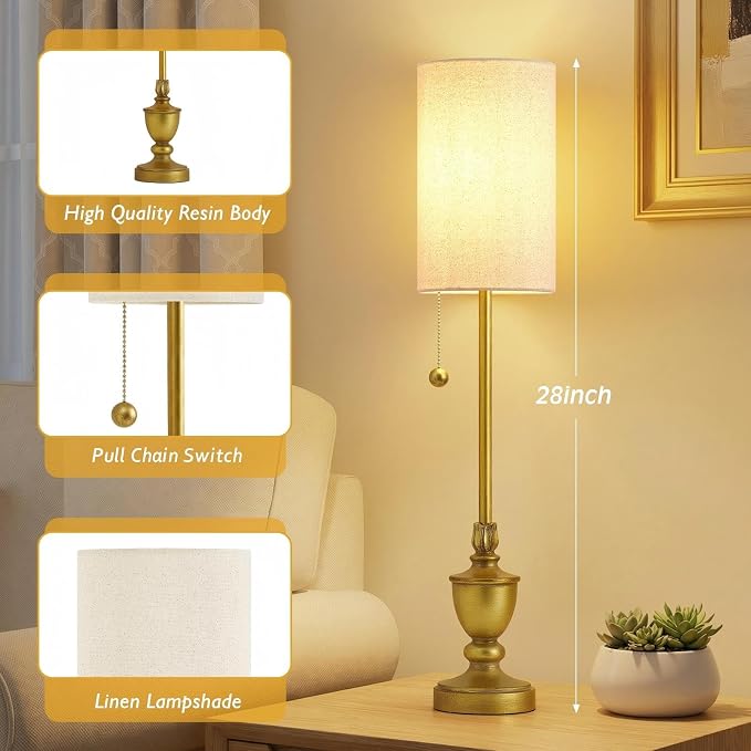 EJIAXIN Buffet Table Lamps Set of 2-28" Tall Skinny Brass Finish Resin Table - Image 3