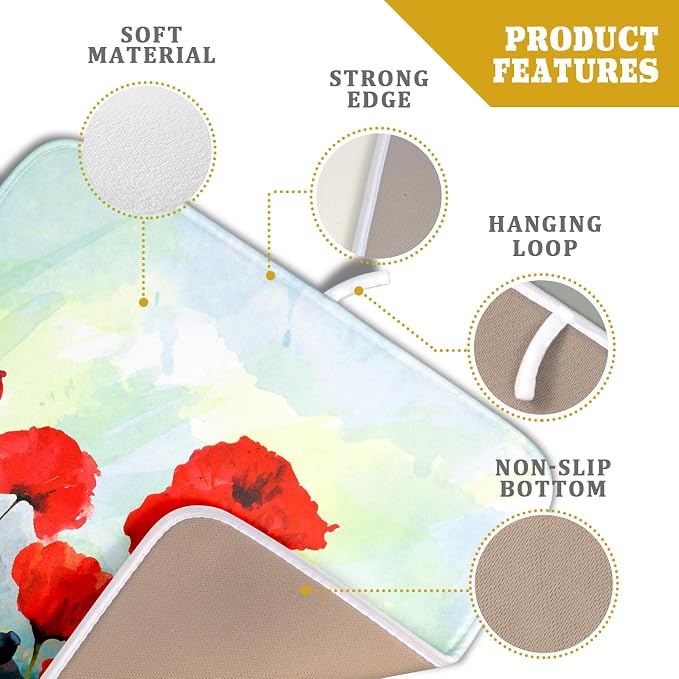 Red Poppy Dish Drying Mat for Kitchen Counter - Image 4