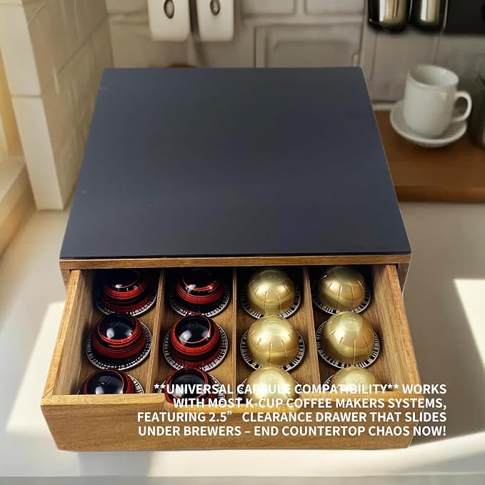 Tempered Glass and Natural Wood Coffee Pod Drawer Organizer - Image 4