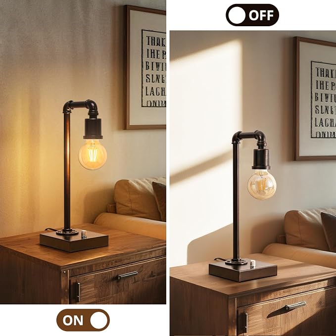 Industrial Table Lamp for Bedroom, Fully Dimmable Bedside Lamp - Image 6