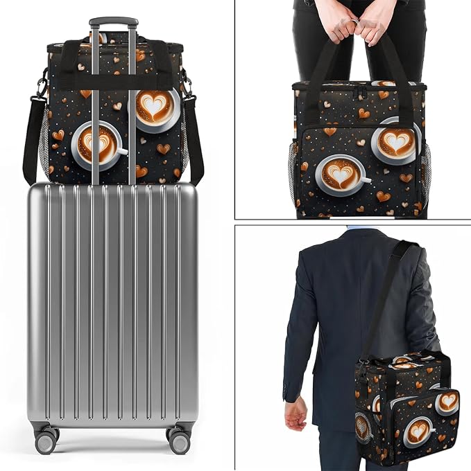 Coffee Theme Coffee Maker Carring Bag, Large Insulated Storage Organizer Case - Image 7
