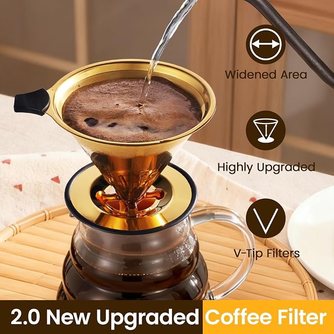 【2.0 Upgraded】 Pour Over Coffee Dripper – Paperless Reusable Stainless Steel - Image 4